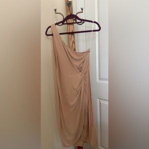 SHEIN One-Shoulder Draped Knot Midi Dress in Nude